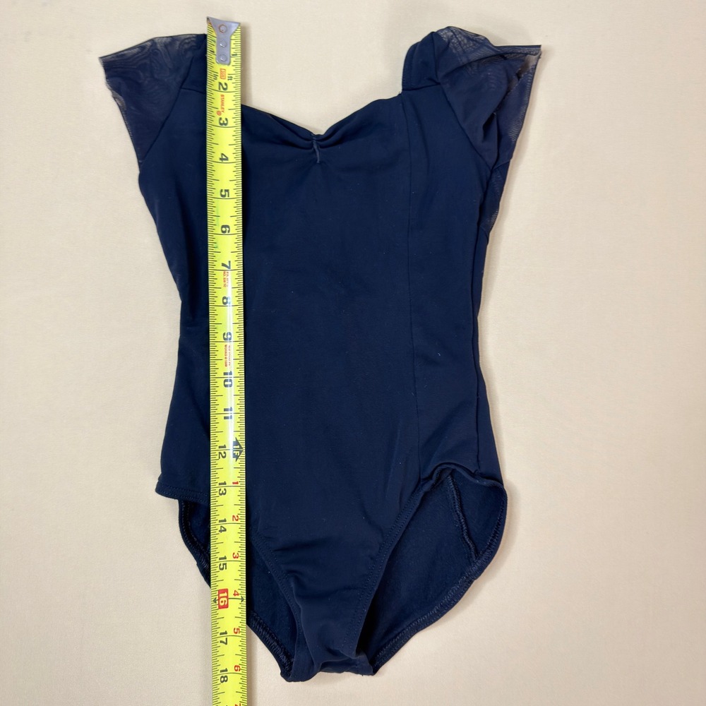 Nikolay Effie Black Mesh Cap Sleeve Leotard 9-10Y Sweetheart Pinch Front EUC - Picture 5 of 8